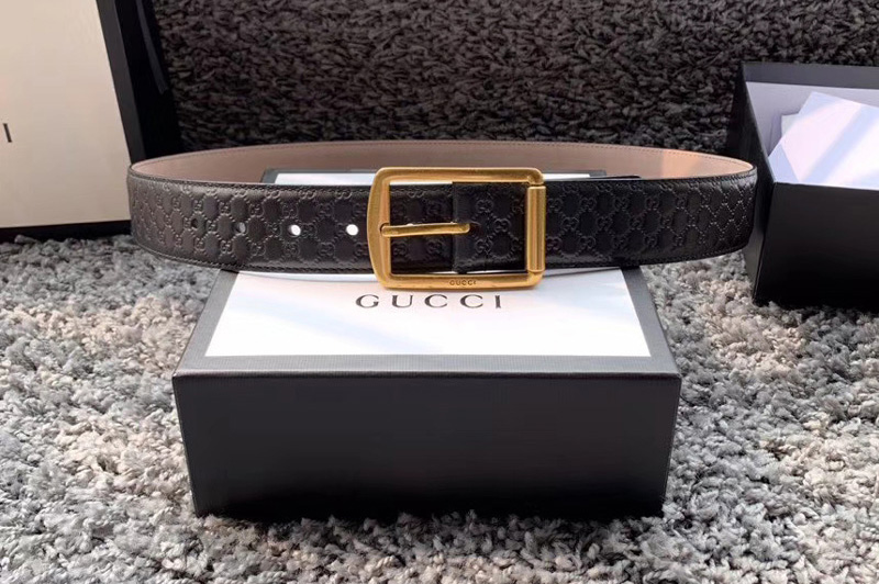Men's Gucci 449716 40mm Gucci Signature belt with Gold GG Buckle in Black Signature leather