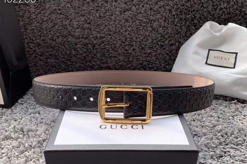 Men's Gucci 449716 40mm Gucci Signature belt with Gold GG Buckle in Black Signature leather