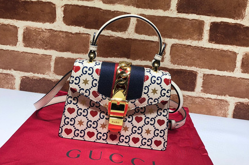 Gucci 470270 Sylvie Heart Star mini leather bag In White Leather