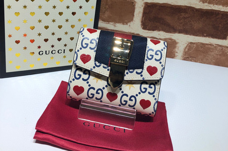 Gucci ‎476081 Sylvie leather Heart wallet in White Leather