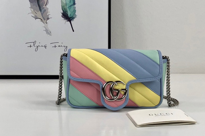 Gucci 476433 GG Marmont super mini bag in Multicolored pastel diagonal matelasse leather