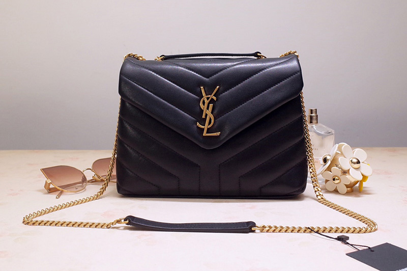 Saint Laurent 494699 YSL LOULOU SMALL BAG IN Black Y-QUILTED LEATHER With Gold Hardware