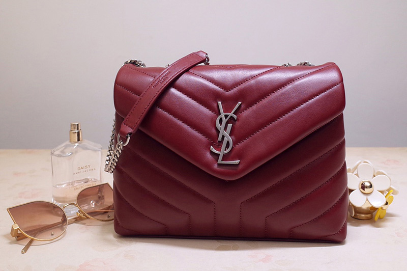 Saint Laurent 494699 YSL LOULOU SMALL BAG IN Red Y-QUILTED LEATHER With Silver Hardware