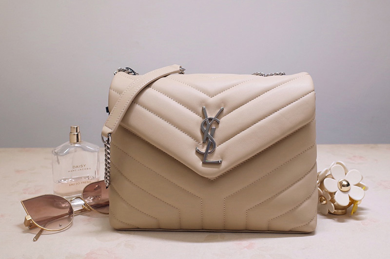 Saint Laurent 494699 YSL LOULOU SMALL BAG IN Beige Y-QUILTED LEATHER With Silver Hardware