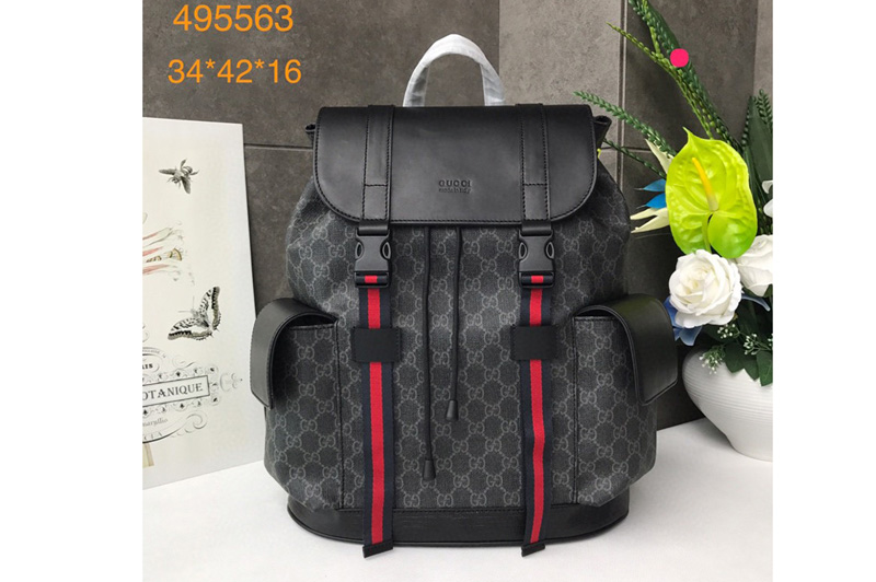 Gucci 495563 GG Black backpack Black/grey soft GG Supreme