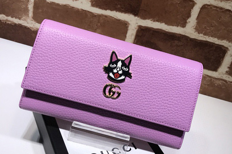 Gucci ‎499324 Continental wallet With Dog in Pink Leather