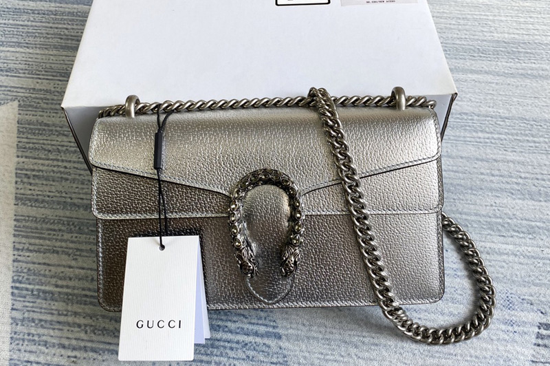 Gucci ‎499623 Dionysus small shoulder bag in Silver lamé leather