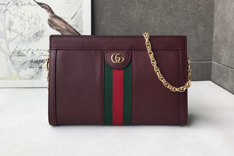 Gucci 503877 Ophidia small shoulder bag in Bordeaux Leather with web