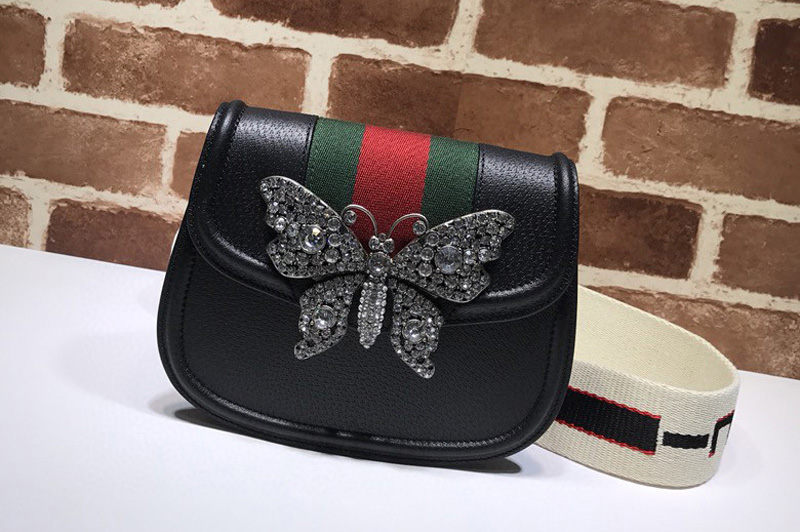 Gucci 505387 small butterfly shoulder bag Black Leather with web