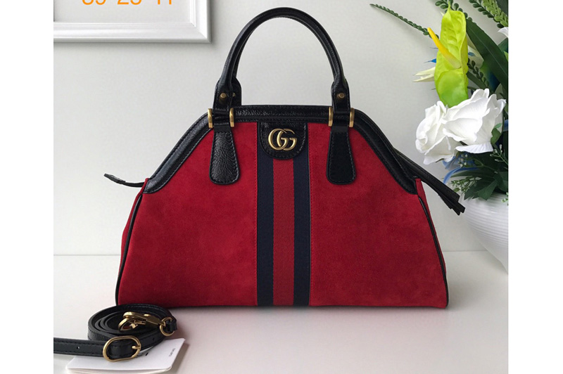 Gucci 516459 Re(Belle) Medium Top Handle Bags in Red Suede Leather