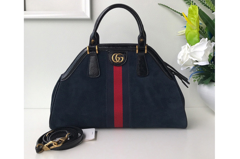 Gucci 516459 Re(Belle) Medium Top Handle Bags in Blue Suede Leather