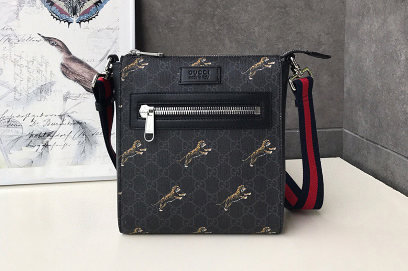Gucci 523599 GG Black small messenger bags with Tigers Black/grey GG Supreme canvas