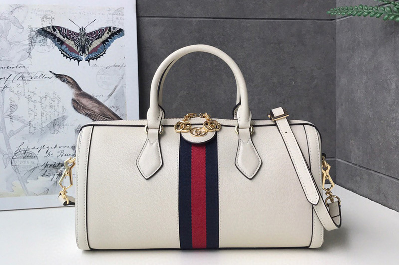 Gucci 524532 Ophidia medium top handle bag in White Leather With Web