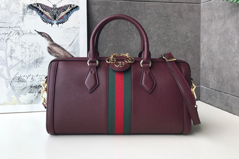 Gucci 524532 Ophidia medium top handle bag in Bordeaux Leather With Web