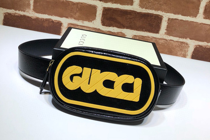 Gucci 529428 Belt Bag With Rubber Logo in Black Leather