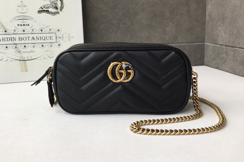 Gucci 546581 GG Marmont mini chain bag Black Matelasse chevron leather