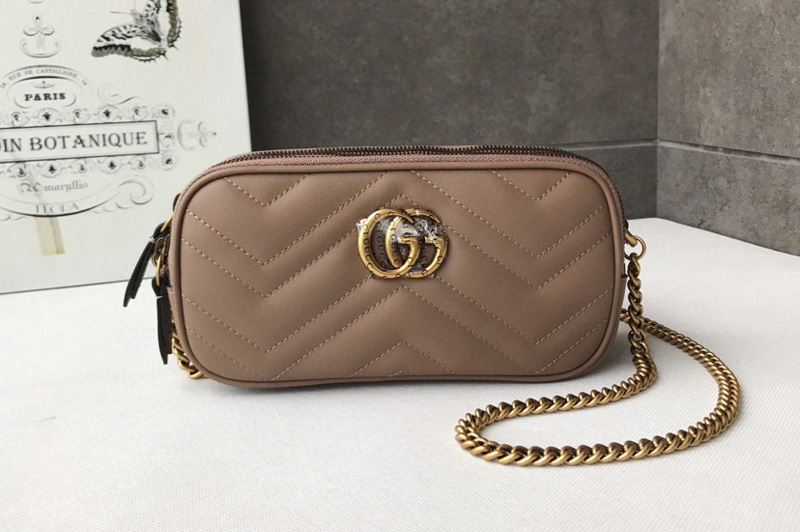 Gucci 546581 GG Marmont mini chain bag Apricot Matelasse chevron leather