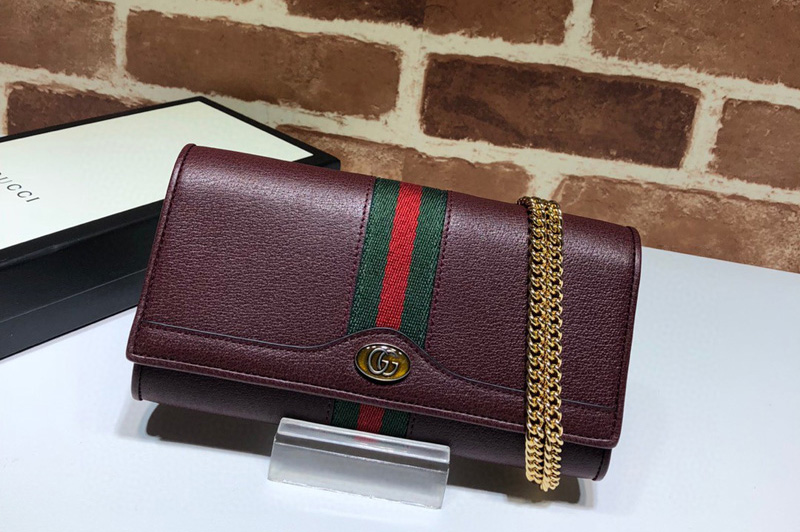 Gucci 546592 Ophidia GG chain wallet in Burgundy Leather
