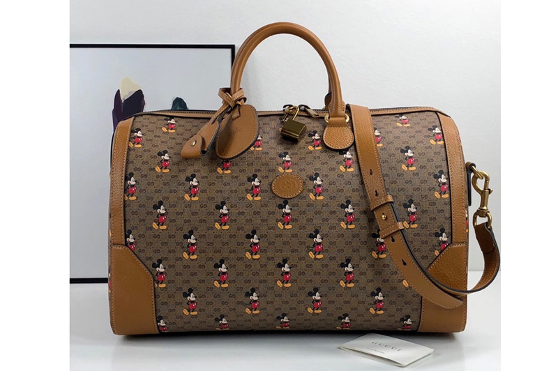 Gucci ‎547953 Disney x Gucci medium carry-on duffle Bag in Beige/ebony mini GG Supreme canvas with Mickey Mouse