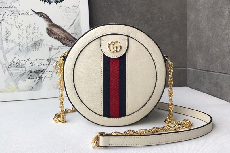 Gucci ‎550618 Ophidia mini round shoulder bags White leather with Web