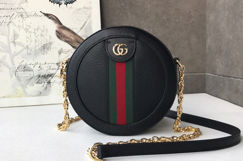 Gucci ‎550618 Ophidia mini round shoulder bags Black leather with Web