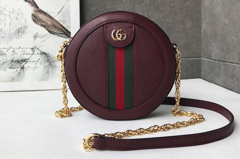 Gucci ‎550618 Ophidia mini round shoulder bags Bordeaux leather with Web
