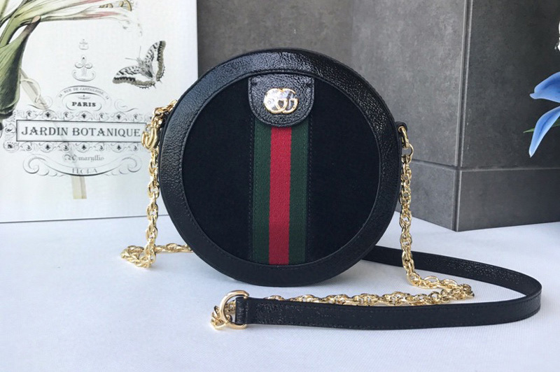 Gucci ‎550618 Ophidia mini round shoulder bags Black suede with Web