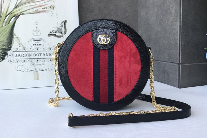 Gucci ‎550618 Ophidia mini round shoulder bags Red suede with Web