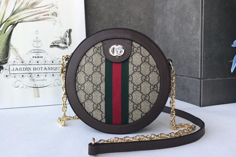 Gucci ‎550618 Ophidia mini round shoulder bags Beige/ebony GG Supreme canvas with Web