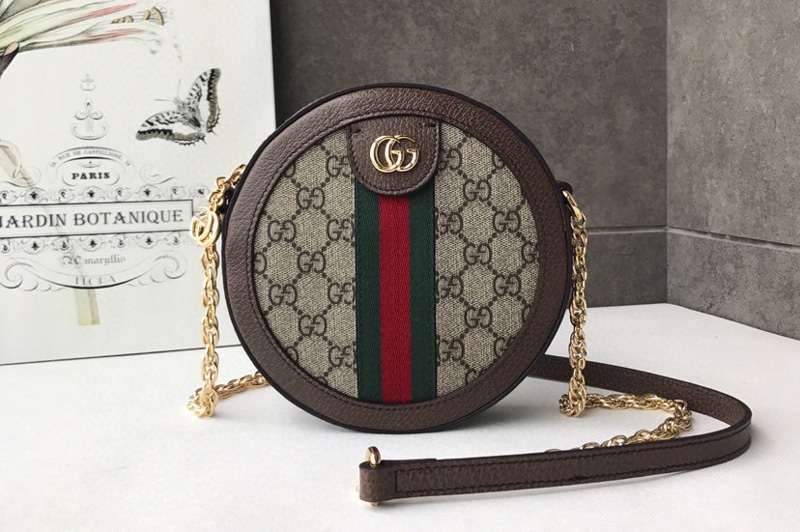 Gucci ‎550618 Ophidia mini round shoulder bags Beige/ebony GG Supreme canvas with Print