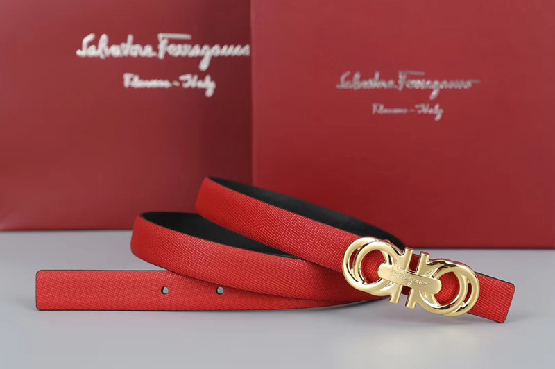 Women's Ferragamo 554330 20mm Gancini Belts in Red calfskin leather