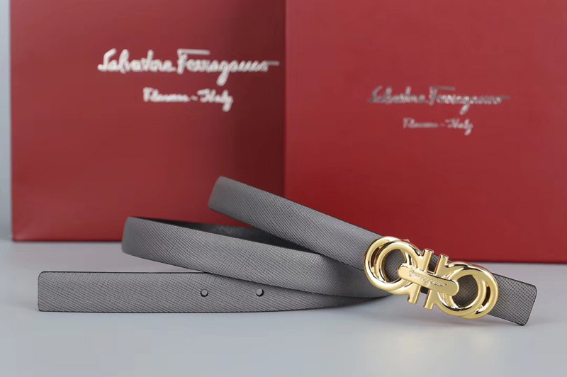 Women's Ferragamo 554330 20mm Gancini Belts in Gray calfskin leather