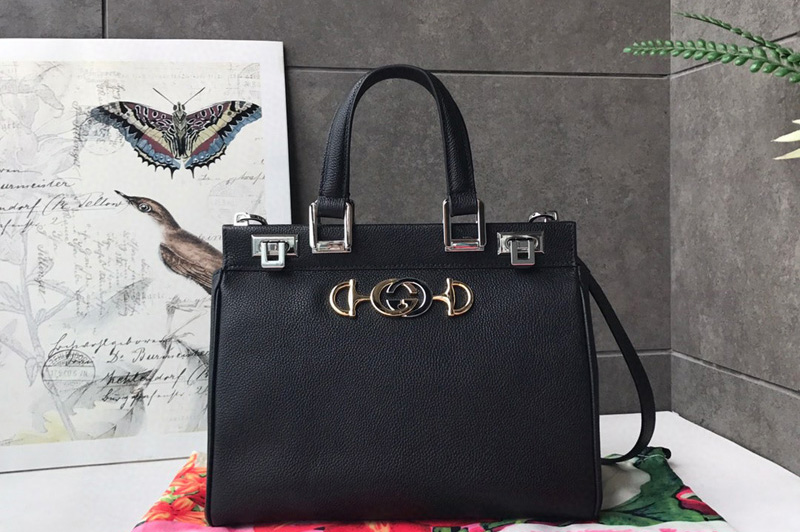 Gucci 569712 Zumi grainy leather small top handle bag in Black grainy leather