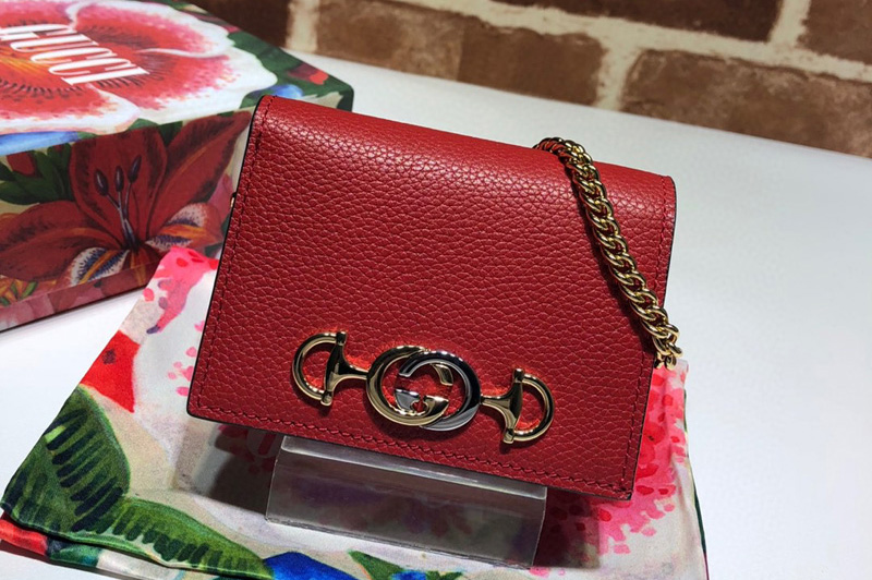 Gucci 570660 Zumi grainy leather card case wallet in Red Grainy leather