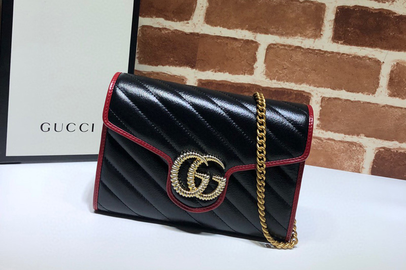 Gucci 573807 GG Marmont series chain Bags in Black and Red Leather