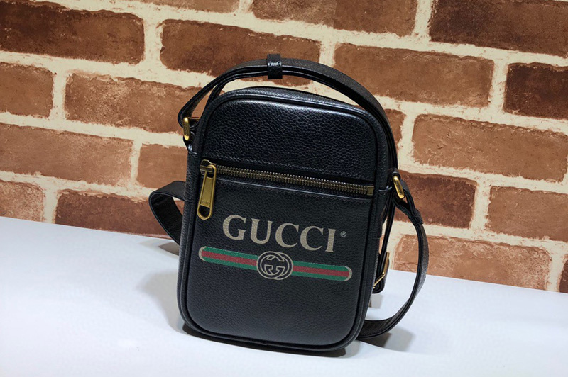 Gucci 574803 Print leather shoulder bag in Black Leather