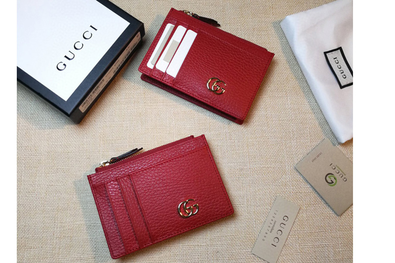 Gucci 574804 GG Marmont card case in Red Leather
