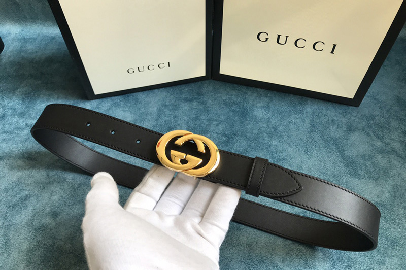 Gucci 574807 30mm Belt with Shiny Gold Interlocking G buckle in Black ...