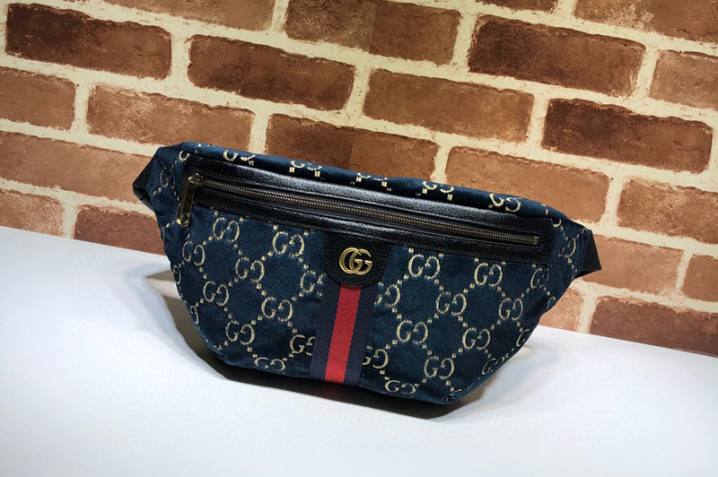 Gucci 574968 GG velvet belt bag in Blue and beige GG velvet