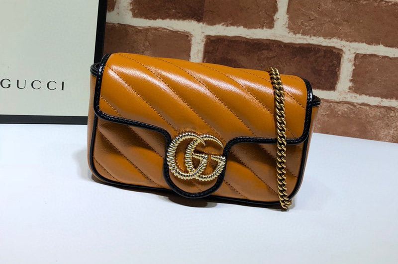 Gucci ‎574969 GG Marmont super mini bag in Brown Matelasse leather
