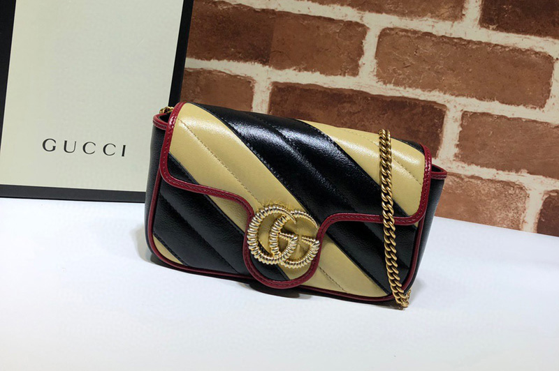 Gucci ‎574969 GG Marmont super mini bag in Black/Beige Matelasse leather