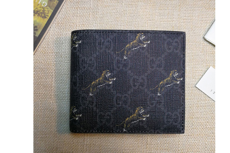 Gucci 575133 GG wallet with tiger print Black/grey GG Supreme canvas