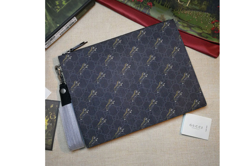 Gucci 575136 Bestiary pouch with Tigger Black and grey GG Supreme canvas