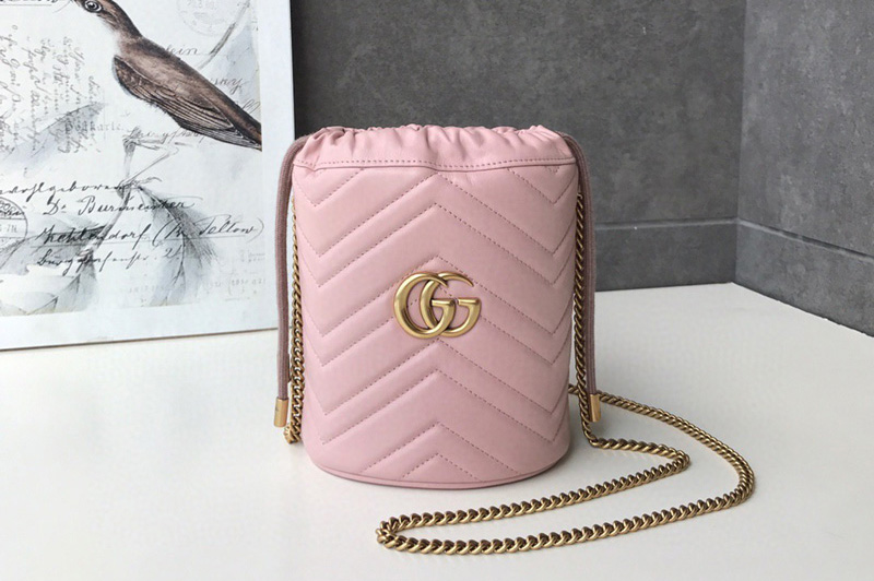 Gucci 575163 GG Marmont mini bucket bag Pink matelasse chevron leather