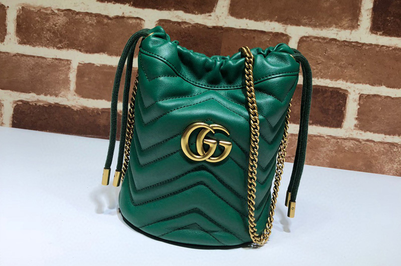 Gucci 575163 GG Marmont mini bucket bag in Green chevron leather