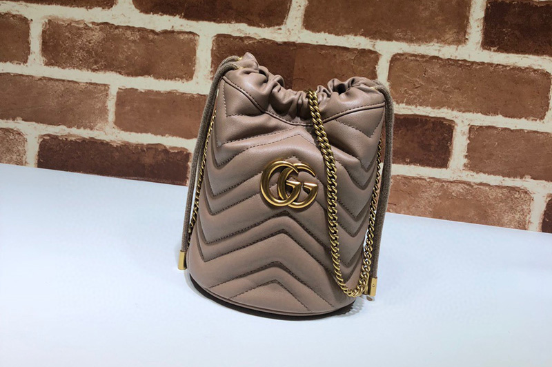 Gucci 575163 GG Marmont mini bucket bag in Dusty pink chevron leather