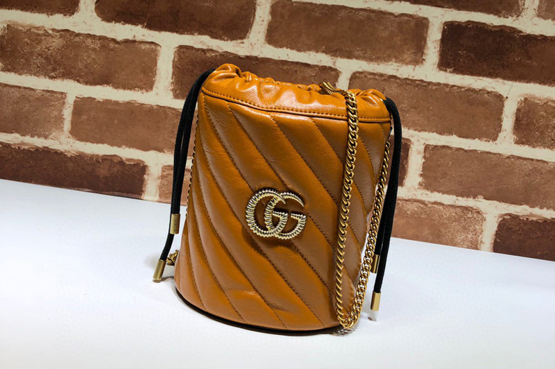 Gucci 575163 GG Marmont mini bucket bag in Yellow chevron leather