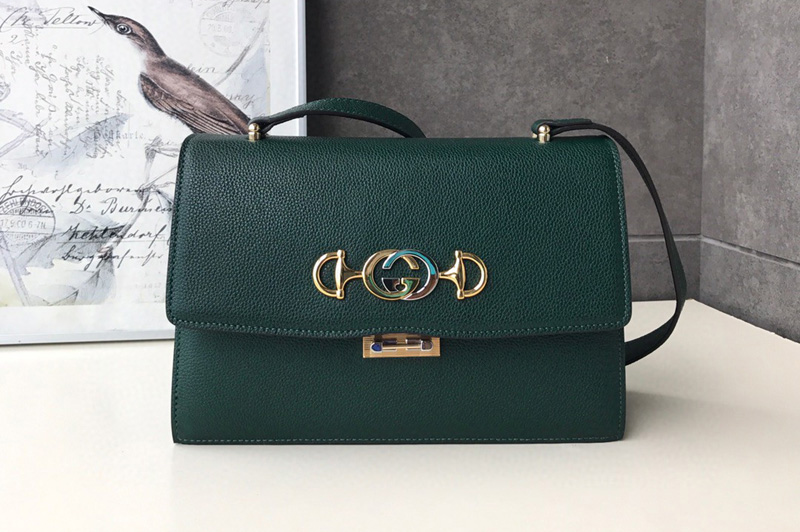 Gucci 576388 Zumi grainy leather small shoulder bag in Green grainy leather