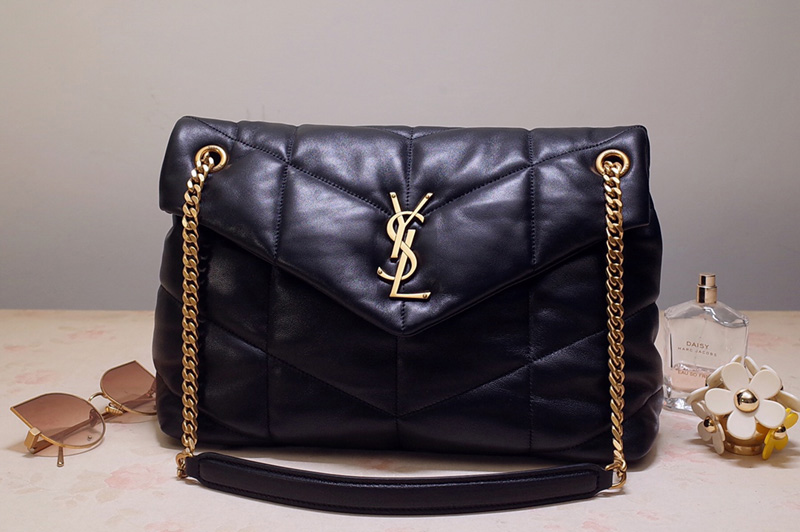 Saint Laurent 577476 YSL LOULOU PUFFER SMALL BAG IN Black QUILTED LAMBSKIN With Gold Hardware
