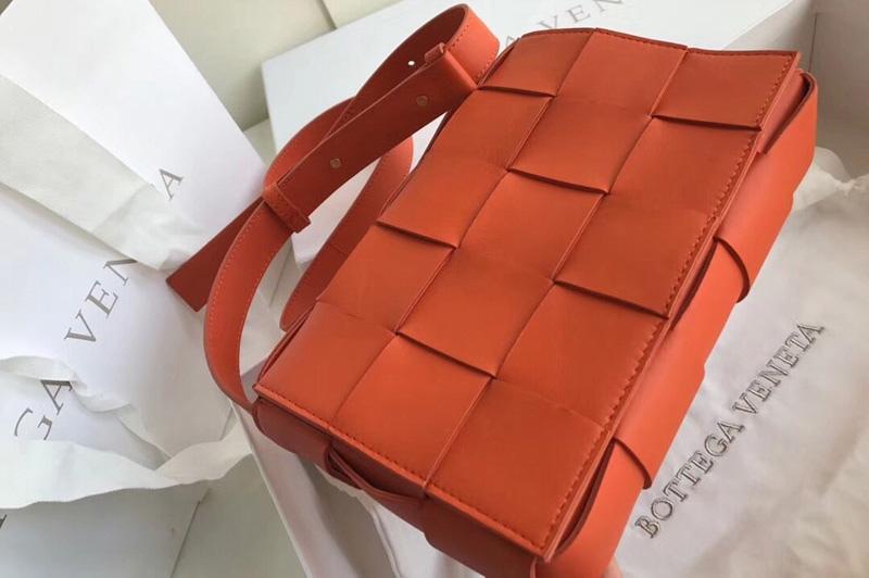 Bottega Veneta 578004 BV Cassette Crossbody bag In Orange Lambskin Leather